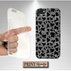 Cover stampata Maculato nero fondo argento effetto glitter iPhone