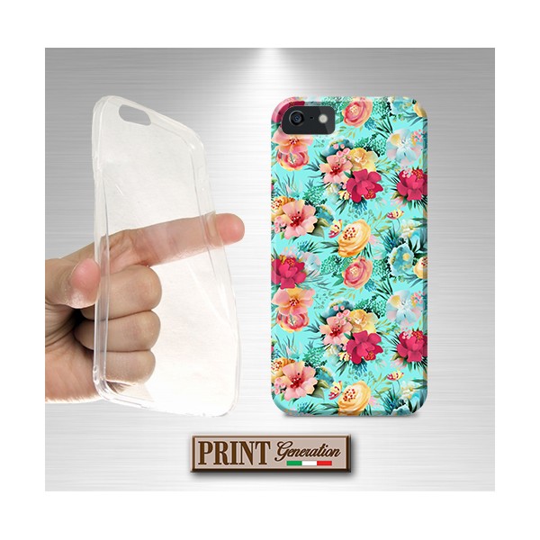 Cover Azzurro stickers colorati fantasia fiore iPhone