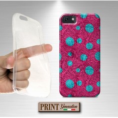 Cover stampata Fucsia pois azzurri effetto glitter iPhone