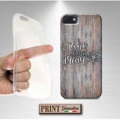 Cover stampata Take me to the ocean effetto legno iPhone