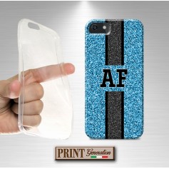 Cover stampata Personalizzata monogramma azzurro unico striscia effetto glitter Samsung