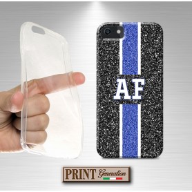 Cover Personalizzata monogramma brillantini bianco blu Samsung