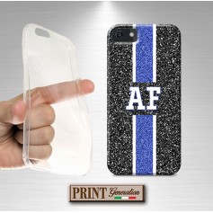 Cover stampata Personalizzata monogramma brillantini bianco blu effetto glitter Samsung