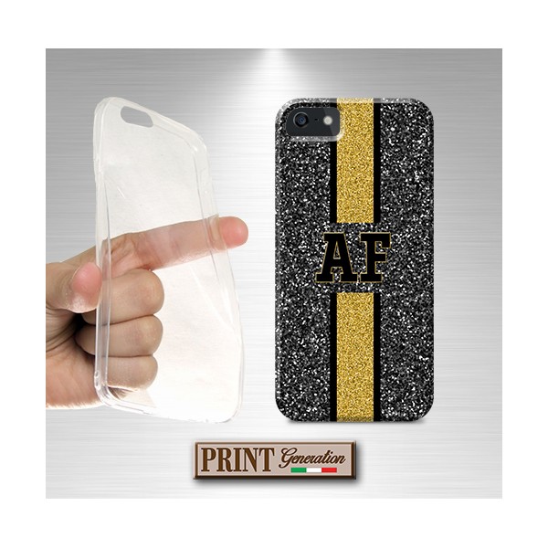 Cover Personalizzata monogramma brillantini chic oro Huawei