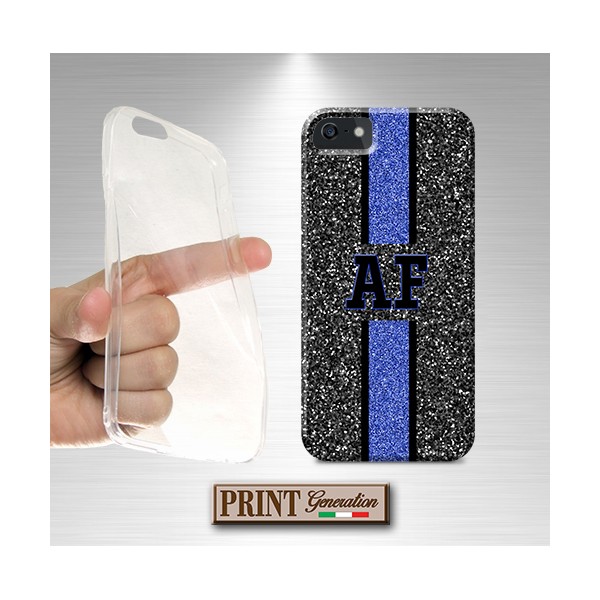 Cover Personalizzata monogramma strass nero blu Samsung