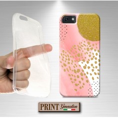 Cover stampata Fiore dorato rosa effetto glitter iPhone