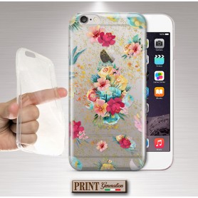 Cover trasparente brillantini fiorita Samsung