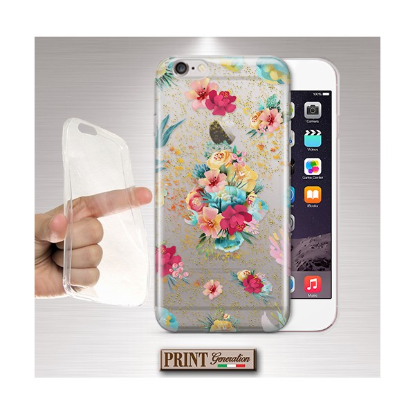 Cover trasparente brillantini fiorita Samsung