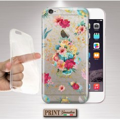 Cover stampata trasparente brillantini oro fiorita effetto glitter Samsung