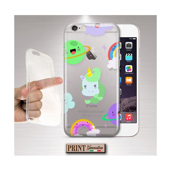 Cover - 'ASTRO UNICORN' unicorno pianeti arcobaleno carino colorito TRASPARENTE SAMSUNG