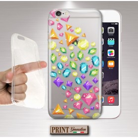 Cover - 'COLORFUL GEMS RAIN trasp' DIAMANTI COLORITI CARINO TRASPARENTE DONNA ARCOBALENO SAMSUNG