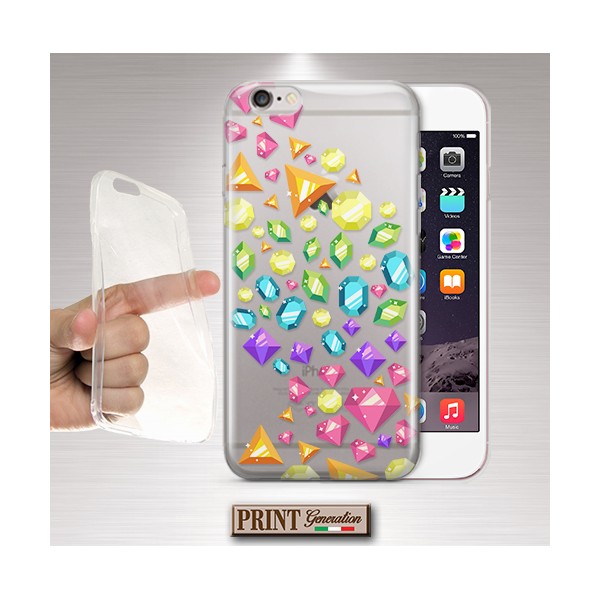 Cover - 'COLORFUL GEMS RAIN trasp' DIAMANTI COLORITI CARINO TRASPARENTE DONNA ARCOBALENO SAMSUNG