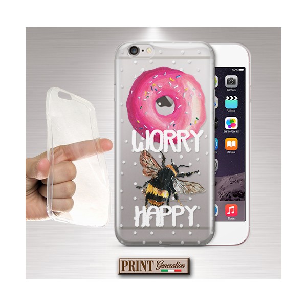 Cover - 'DONUT worry BEE happy' trasparente frasi "don't worry be happy" carino ciambelle ape SAMSUNG