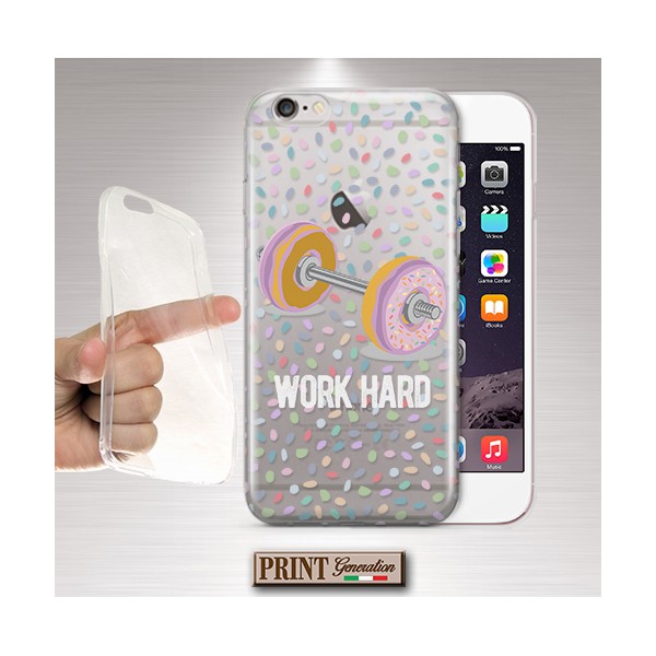 Cover - 'DONUTS work hard' pesi ciambelle carino trasparente gym SAMSUNG