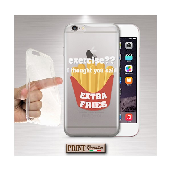 Cover - 'EXCERSISE EXTRA FRIES' TRASPARENTE DIVERTENTE CARINO FRASI PATATINE SAMSUNG