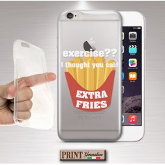 Cover - 'EXCERSISE EXTRA FRIES' TRASPARENTE DIVERTENTE CARINO FRASI PATATINE SAMSUNG