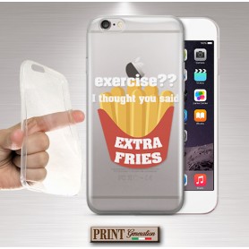 Cover - 'EXCERSISE EXTRA FRIES' TRASPARENTE DIVERTENTE CARINO FRASI PATATINE HUAWEI