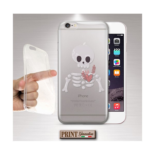 Cover - 'bones skull blooming heart' TRASPARENTE scheletro teschio cuore pastel goth SAMSUNG