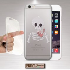 Cover - 'bones skull blooming heart' TRASPARENTE scheletro teschio cuore pastel goth SAMSUNG