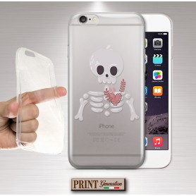 Cover - 'bones skull blooming heart' TRASPARENTE scheletro teschio cuore pastel goth HUAWEI