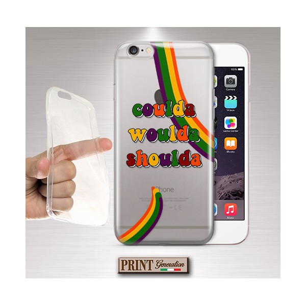 Cover - 'coulda woulda shoulda' TRASPARENTE good vibes positività colori hippie 70s frasi SAMSUNG