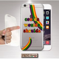 Cover - 'coulda woulda shoulda' TRASPARENTE good vibes positività colori hippie 70s frasi SAMSUNG