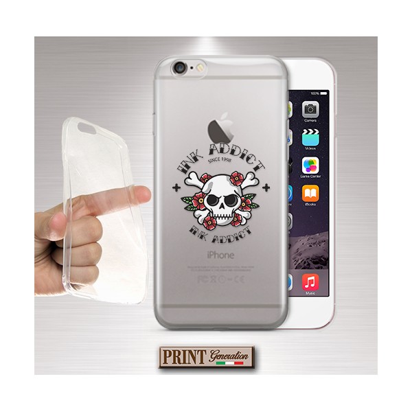 Cover - 'INK ADDICT SKULL ROSES' TATUAGGI CARINO TRASPARENTE TRADITIONAL STYLE teschio fiori tumblr aesthetic IPHONE