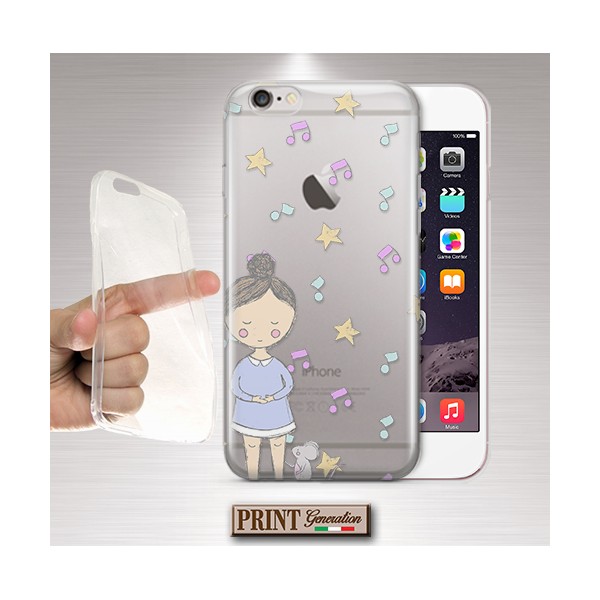 Cover - 'GIRL mouse' TRASPARENTE carino effeto scarabocchi topo colori pastello SAMSUNG