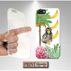 Cover - 'JUNGLE ANIMALS monkey' ANIMALI SELVATICI CARINO FOGLIE FIORI SCIMMIA BANANA GIUNGLA frutta HUAWEI