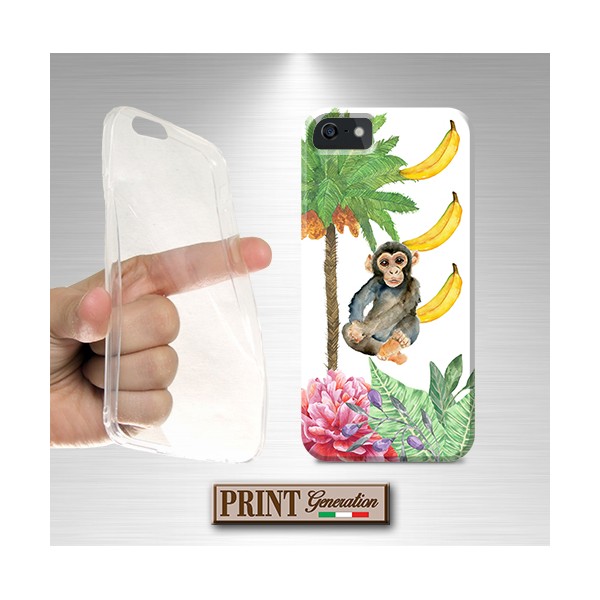 Cover - 'JUNGLE ANIMALS monkey' ANIMALI SELVATICI CARINO FOGLIE FIORI SCIMMIA BANANA GIUNGLA frutta HUAWEI