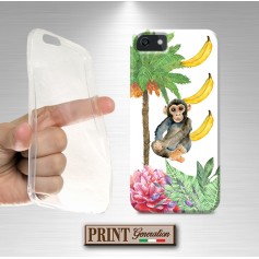 Cover - 'JUNGLE ANIMALS monkey' ANIMALI SELVATICI CARINO FOGLIE FIORI SCIMMIA BANANA GIUNGLA frutta IPHONE