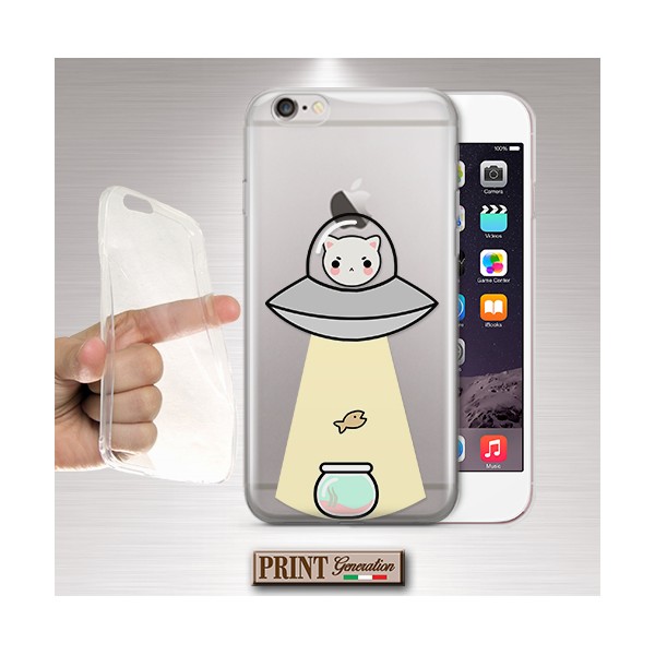 Cover - 'UFO kitty abduction trasp' alieno gatto TRASPARENTE carino pesce UFO ASUS ZENFONE