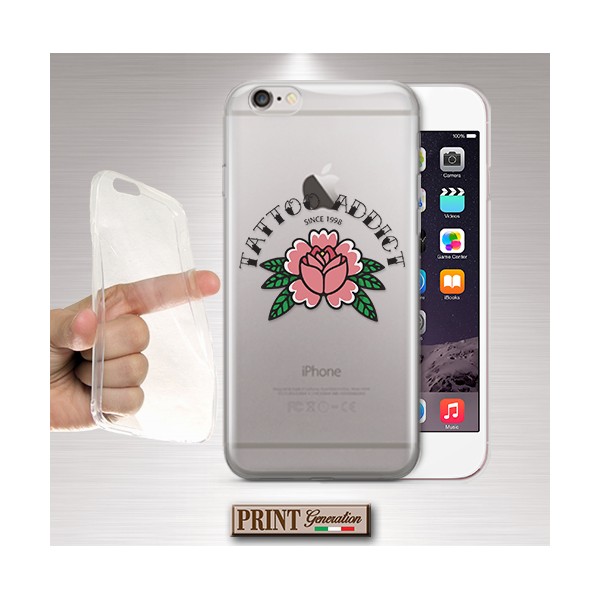 Cover - 'INK ADDICT ROSE ' TATUAGGI CARINO TRASPARENTE TRADITIONAL STYLE ROSA fiori SAMSUNG