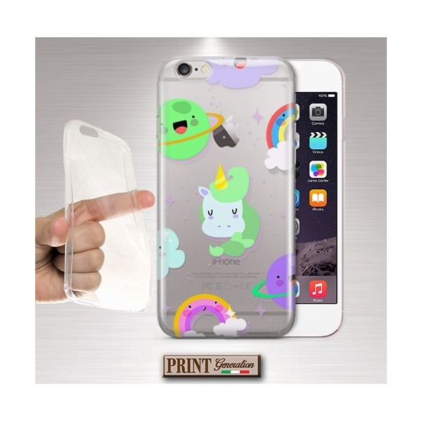 Cover - 'ASTRO UNICORN' unicorno pianeti arcobaleno carino colorito TRASPARENTE Oppo