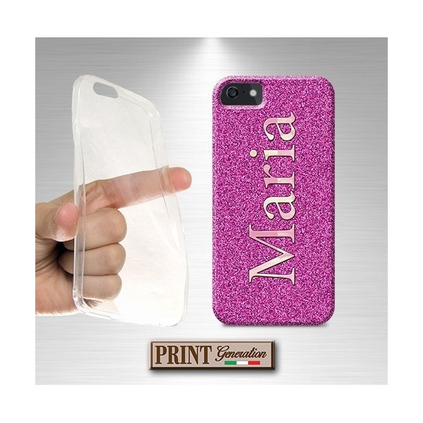 Cover stampata Personalizzata nome strass fucsia effetto glitter VIVO