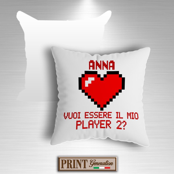 CUSCINO PERSONALIZZATO gamer nome petizione retro videogiochi player 2