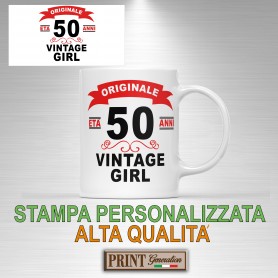 Tazza PERSONALIZZATA 50 compleanno ANNO vintage girl età anni regalo sorpresa