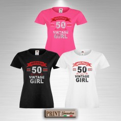 T-Shirt PERSONALIZZATA 50 compleanno ANNO vintage girl età anni regalo sorpresa